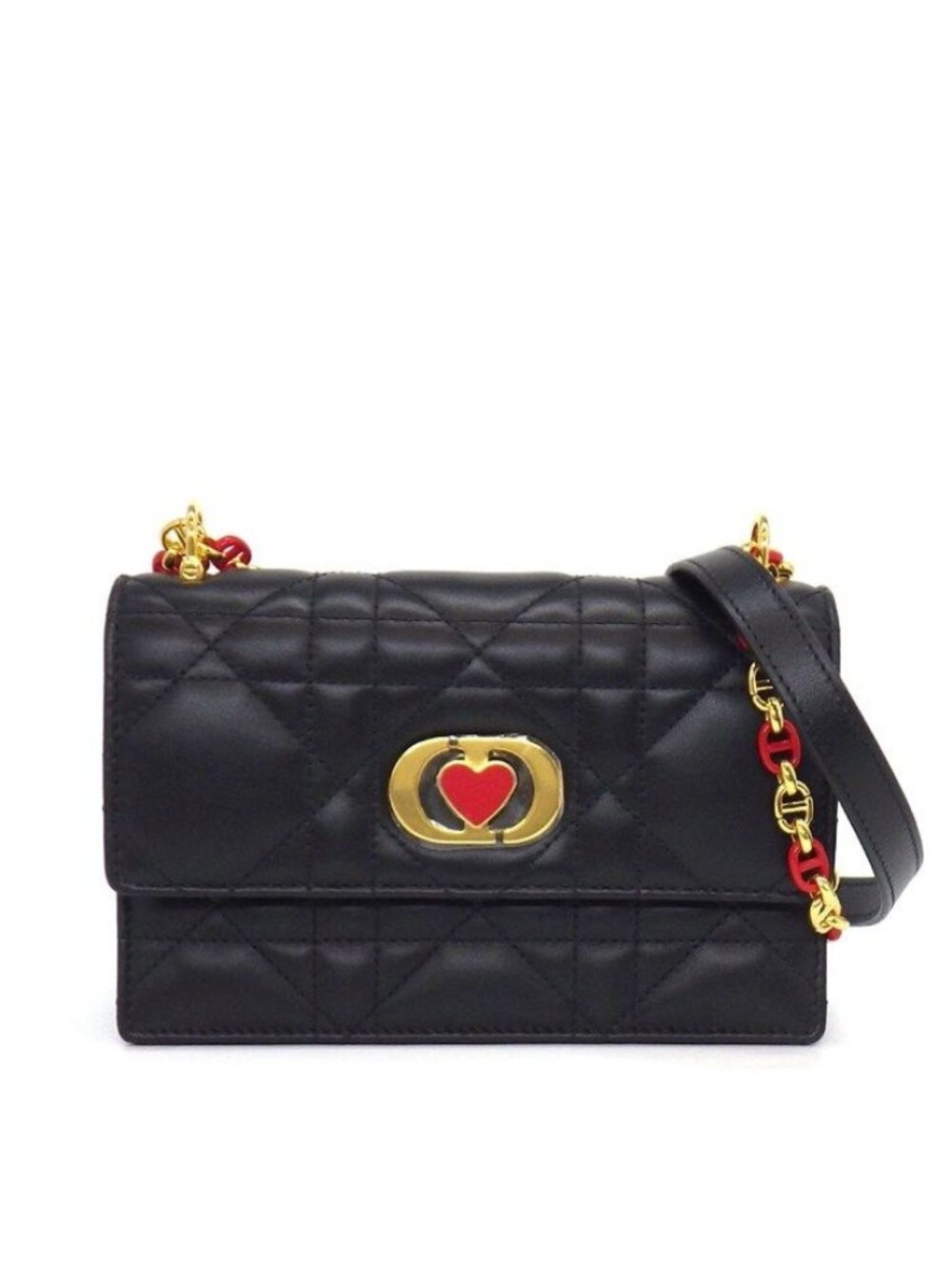 Dior Shoulder Bag Miss Caro Black Red Macro Cannage Lambskin